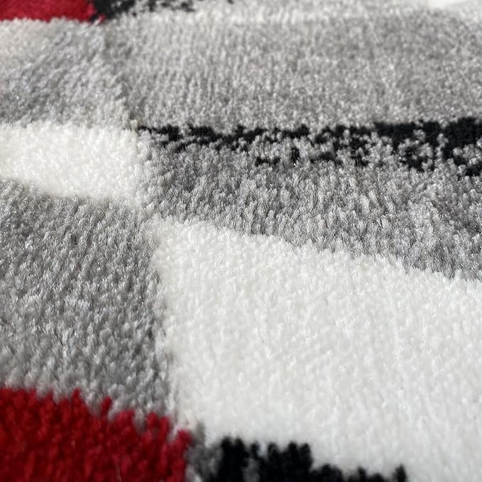2305 Gray Black Red White Swirls 6'5 x 9'2 Modern Abstract Area Rug Carpet