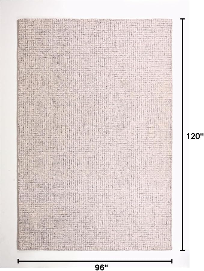Hand-Tufted 100% Wool Pile Area Rug – Geometric Textured Grid Check Pattern – Thick and Durable Floor Carpet for Bedroom, Living Room, Kids Room, and Dining Area (Ivory Grey, 3' x 5')