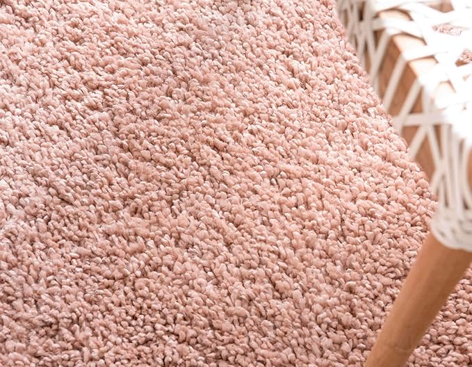 Unique Loom Davos Shag Collection Area Rug - Solid (4' 1" Round, Dusty Rose)