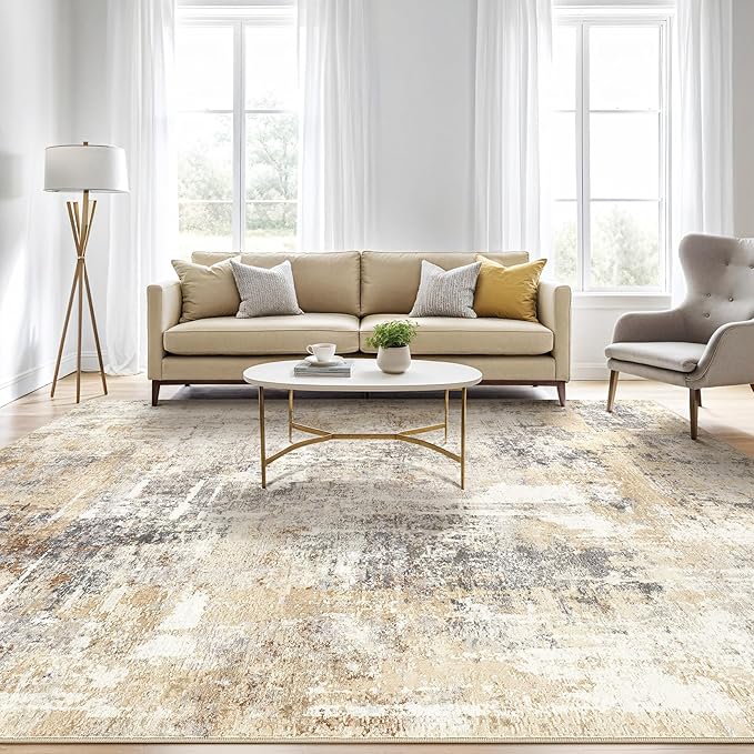 3X5 Rug Washable Area Rugs: Abstract Modern Soft Stain Resistant Indoor Floor Non Slip Throw Carpet for Entryway Living Room Closet Front Door Kitchen Bedroom Bedside Office Dorm- Gray Gold