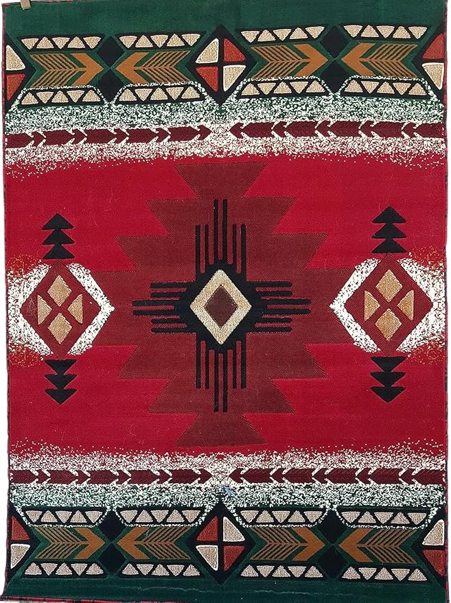 YHSF South West Native American Area Rug C318 - Easy Clean, Thick, Soft, Durable Native Tribal American Indian Inspired Rug for Bedroom/Living Room and More - Red, 8 Feet x 10 Feet