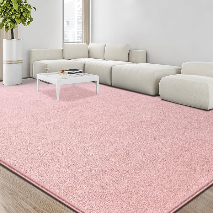 Large Area Rugs for Living Room Bedroom, 7x10 Feet Pink Rug, Minimalist Modern Shag Rug, Soft Thick Comfy Memory Foam Indoor Carpet, Non-Slip Washable Rug for Boys Girls Dorm Nursery Room Home Decor