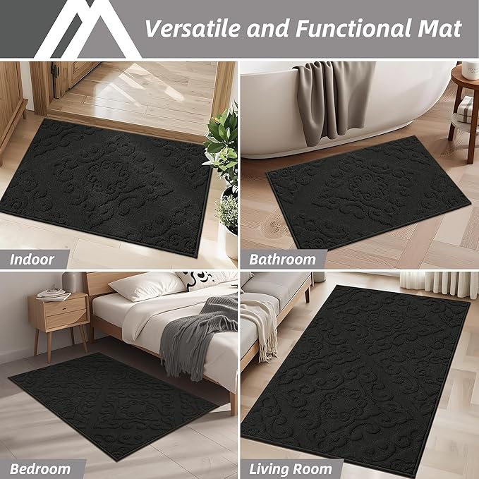 COSY HOMEER Door Mat 24”x36”,Absorbent Dirt Trapper Entryway Rugs,Non-Slip Welcome Mat,Washable Entry Rugs,Low Pile Doormat for Front Back Door,Wet Shoes & Paws,Black