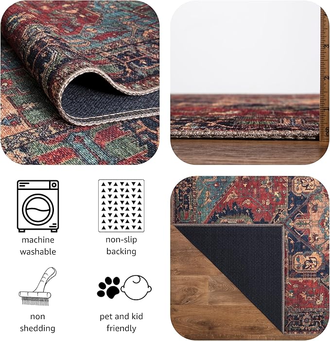 Keen Home Design 2x10 Rug - Machine Washable Runner Rug with Non-Slip Backing, Ideal for Hallway, Entryway, Kitchen, Laundry Room - Vintage, Easy Clean, Durable, Low Pile - (2'6" x 10')