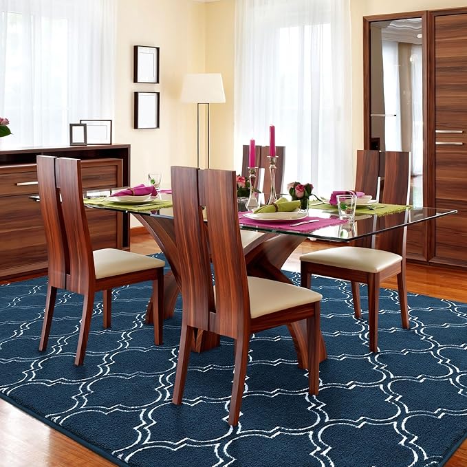 Amearea Fluffy Indoor Area Rug, Soft Trellis Moroccan Rugs for Bedroom, Shag Modern Area Rug for Living Room Kids Room Nursery, Easy Clean, Home Decor Low Pile Carpet, Teal Blue 5x7 Feet
