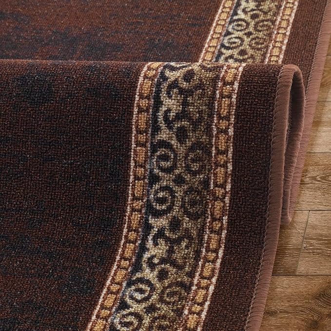 Antep Rugs Alfombras Bordered Modern 2x7 Non-Slip (Non-Skid) Low Pile Rubber Backing Indoor Area Runner Rug (Brown, 2' x 7')