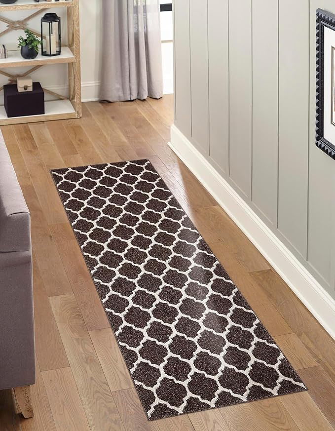 Rugs.com Lattice Collection Rug – 6 Ft Runner Chocolate Brown Medium-Pile Rug Perfect for Hallways, Entryways