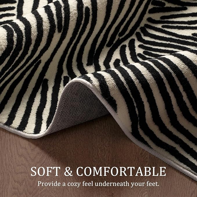 YIHOUSE 10×14 Ft Area Rugs Non-Shedding Washable Rug, Bedroom Living Room Dining Room Office Nursery Playroom Soft Nonslip Modern Rugs Faux Wool Carpet Indoor/Outdoor Rugs-Black and White Rug