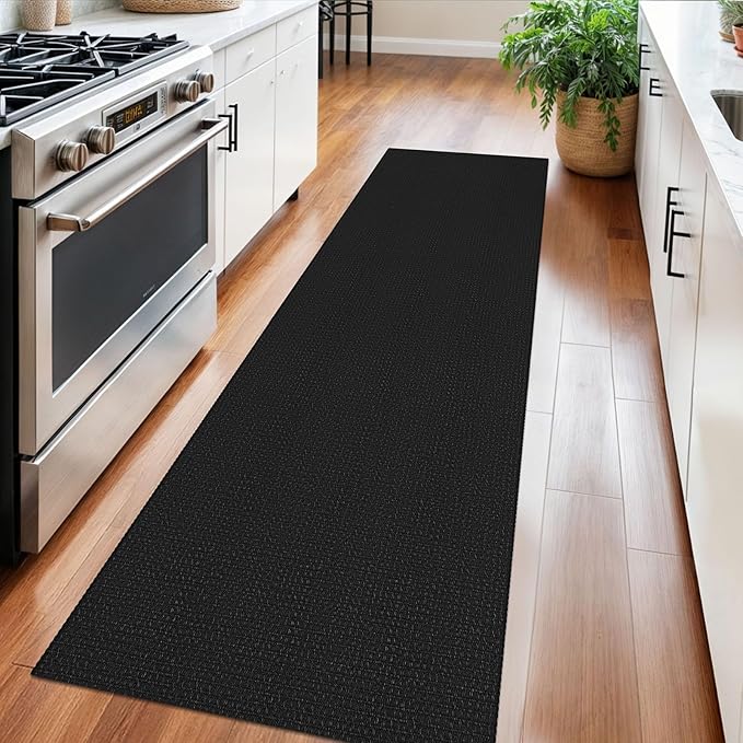 Braided Runner Rug 2x6 Ft Washable Runners for Hallways Non Slip Rubber Backed Kitchen Runners Cotton Entryway Runner Indoor, Woven Floor Carpet for Hall Kitchen Bedroom, Black/Grey
