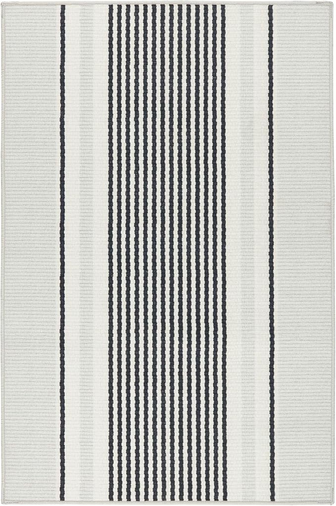 Dash & Albert Gunner Stripe Machine Washable Rug, 4 X 6 Feet, Grey Stripe Pattern