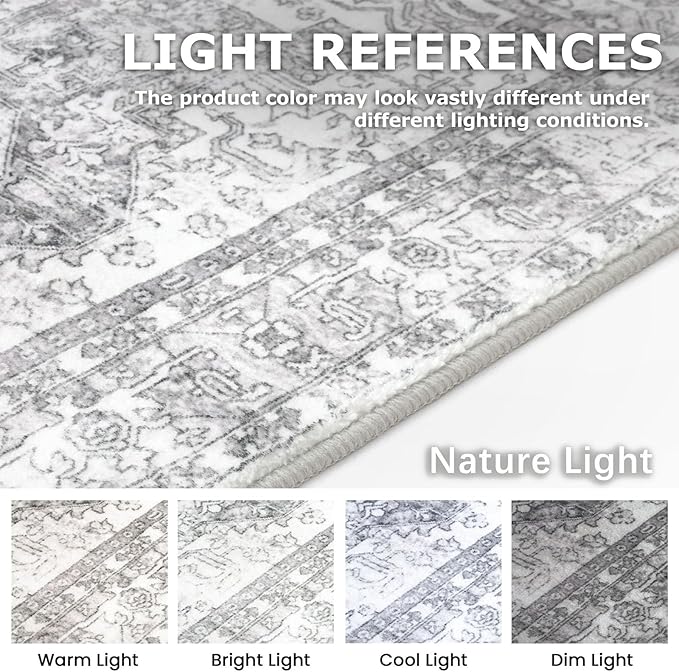 KOZYFLY Runners for Hallways 2x6 Ft Washable Kitchen Runner Rug Boho Runner Rug for Entryway Indoor Printed Oriental Faux Wool Floor Carpet Runner for Bedroom Kitchen Hall, Gray