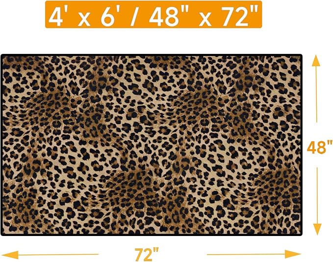 Leopard Rug 4x6 Cheetah Print Washable Non-Slip Rug Ultra Soft Low-Pile Indoor Carpet for Living Dining Playroom
