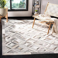 Premium Diamond Pattern Leather Area Rug, Geometric Cowhide Patchwork Carpet - 8X10 ft, Luxury Beige and Grey Non-Slip Floor Accent for Dining Room, Living Room, Hallway