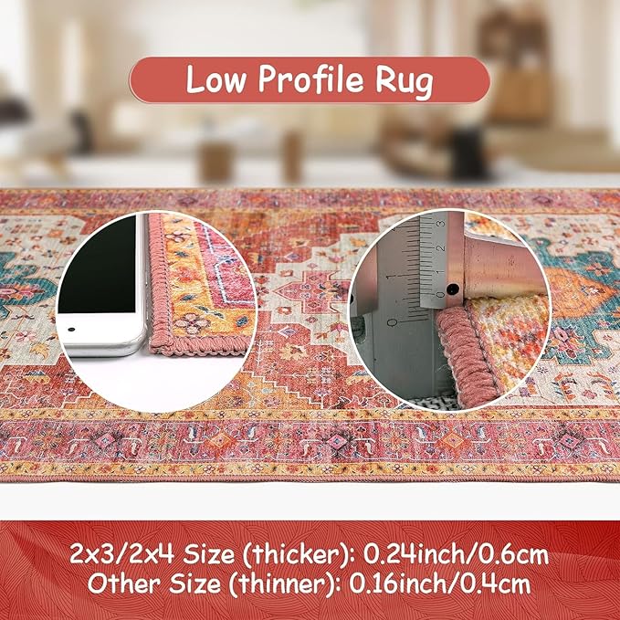 Moynesa Ultra-Thin Washable Runner Rug - Pink 2x5 Bathroom Rug Low Pile Hallway Rug Runner, Non Slip Pet Friendly Indoor Floor Carpet Runner for Kitchen Living Room Bedside Laundry Room