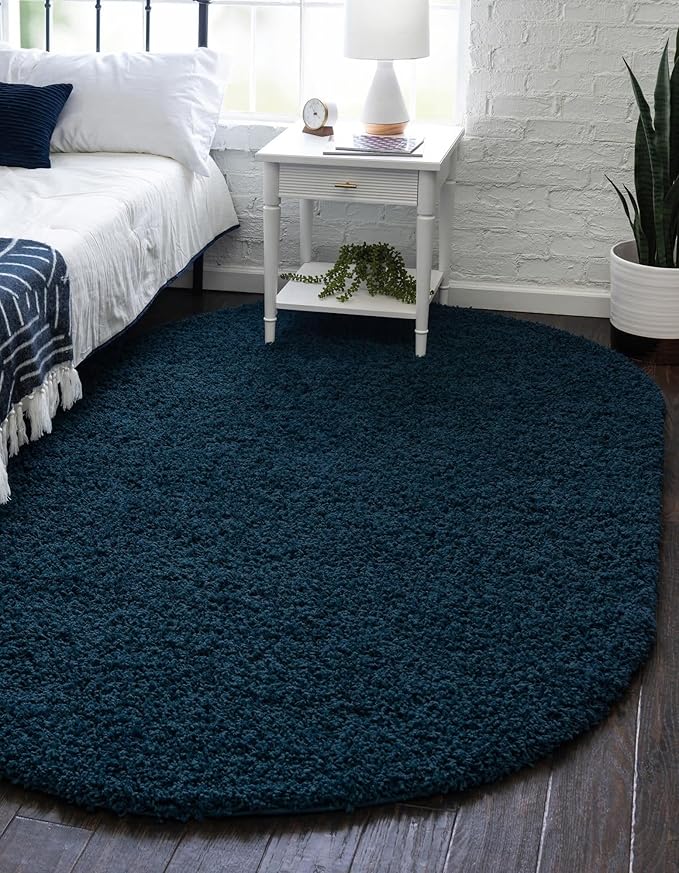 Unique Loom Solid Shag Collection Area Rug (5' 1" x 8' Oval, Sapphire Blue/ Navy Blue)