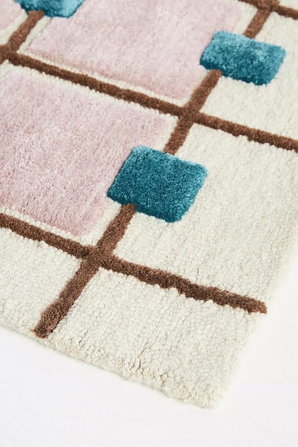 Greer Wool Area Rug - Chic Hand-Tufted Mauve, Blue, and Beige Design for Stylish Home Decor (8x11 Ft)