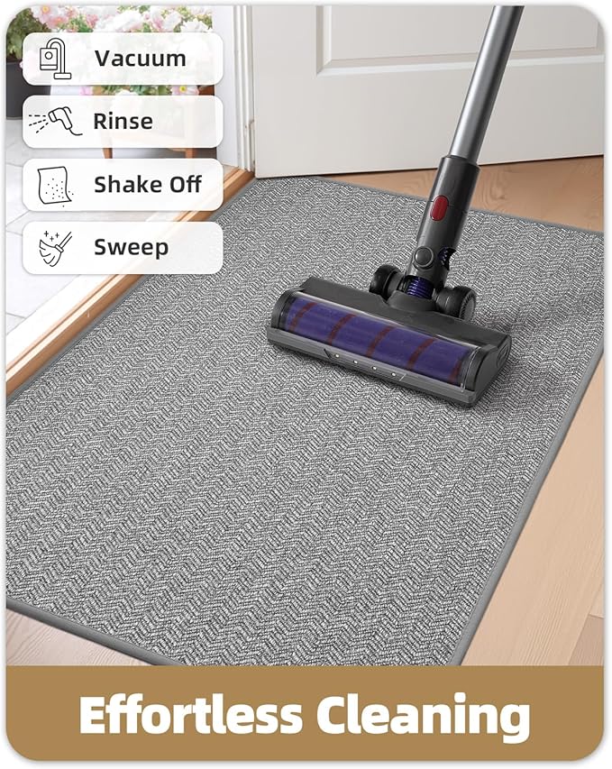 Color&Geometry Thin Indoor Entrance Mats for Home, 17"X29.5" Indoor Mats for Entryway Non Slip Rubber Backed, Dirt Trapper Door Rugs for Entryway Indoor Washable, Grey (Rolled-up NO Creases)
