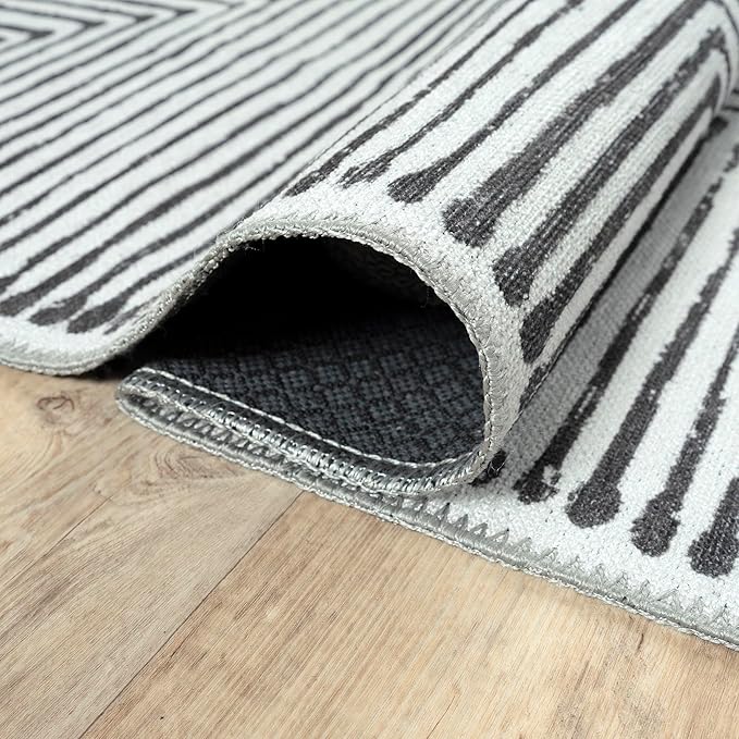 Bloom Rugs Washable Non-Slip 9' x 12' Rug - Black/Ivory Striped Area Rug for Living Room, Bedroom, Dining Room, and Kitchen - Exact Size: 9' x 12'