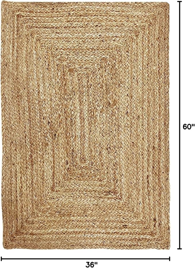 KEMA 3X5 Feet Handwoven Jute Braided Area Rug, Natural Yarn - Rustic Vintage Braided Reversible Rectangular Rug- Rugs for Bedroom, Kitchen, Living Room, Farmhouse