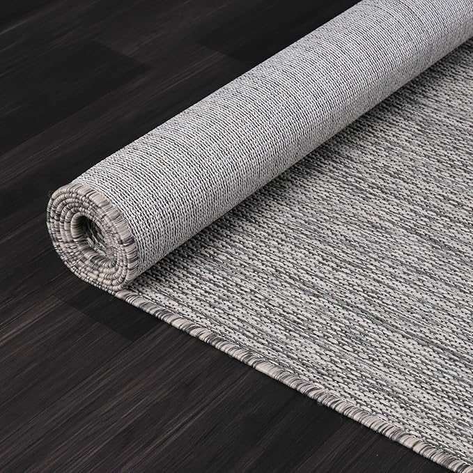 Beverly Rug Indoor Outdoor Rug 5x7, Washable Outside Carpet for Patio, Deck, Porch, Solid Modern Area Rug, Water Resistant, Silver Gray