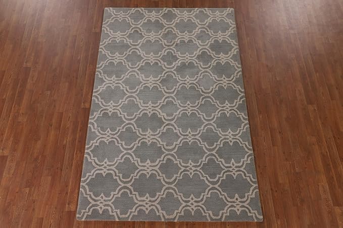 Modern Collection 5 x 8 Trellis Area Rug, All-Over/Geometric Wool Carpet for Home Décor, Living Room, Dining Room, and Bedroom