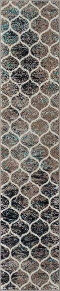 Rugs.com Lattice Frieze Collection Rug – 11 Ft Runner Blue Multi Medium-Pile Rug Perfect for Hallways, Entryways