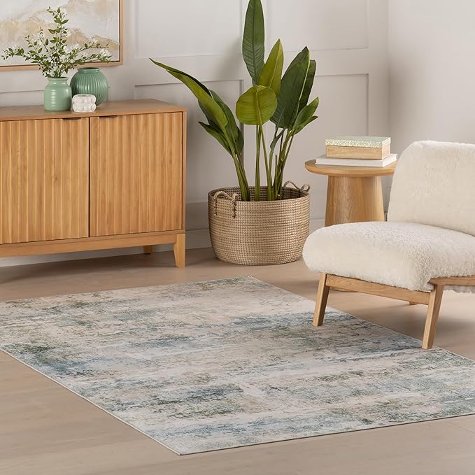 Dash & Albert Blaire Mineral Machine Washable Rug, 7.5 X 9.5 Feet, Multicolored/Blue Graphic Pattern