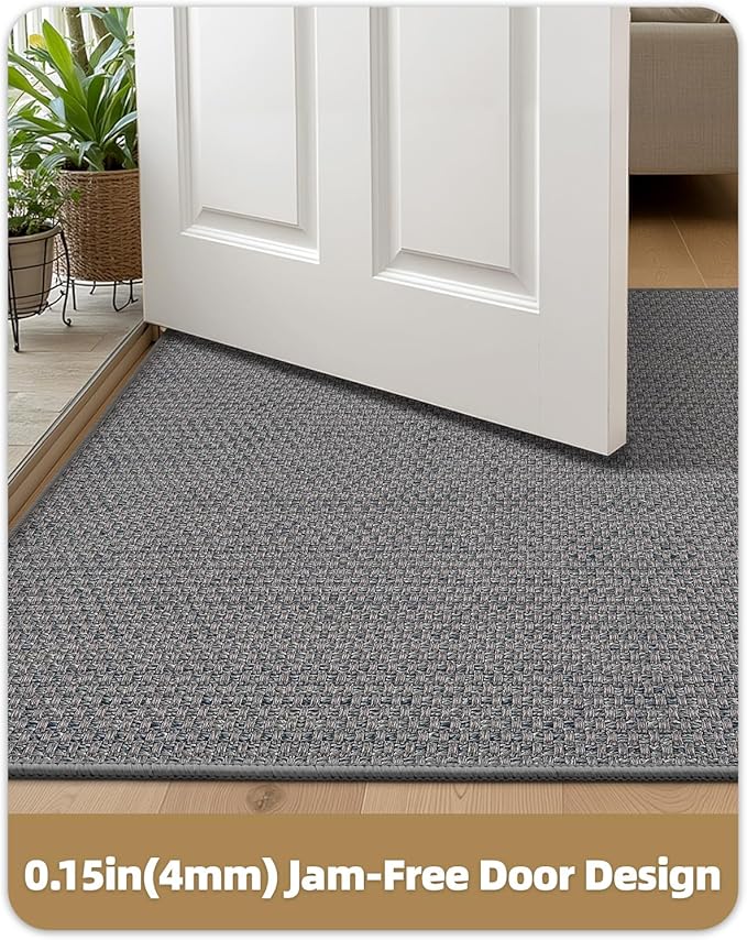 Color&Geometry Ultra-Thin Indoor Door Mat, 24"x36" Low-Profile Non-Slip Entryway Rug with Modern Geometric Texture, Washable Doormat for Indoor Entrance, Front Door, Light Grey (Rolled-up NO Creases)