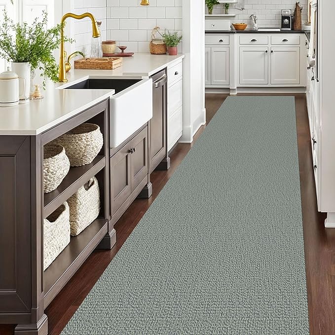 EARTHALL Extra Long Runner Rug 3x16 Ft Washable Runners for Hallways Cotton Non Slip Entryway Runner Braided Kitchen Runner Indoor Outdoor Carpet Runners for Hotels, Hall, Stair, Green/Grey