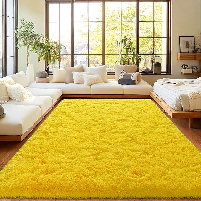 Area Rugs for Living Room, Soft Shaggy Carpets for Living Room, Fuzzy Rugs for Kids' Room, Perfect Decor for Modern Home Yellow 4x6 Feet