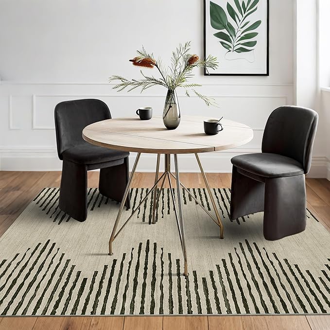 HelloTree Area Rug for Living Room 6x9 Washable Geometric Moroccan Rug Stripe Farmhouse Bohemian Minimalistic Non Slip Non Shedding Ultra Thin Soft Rug for Bedroom Office DiningRoom Nursery-Cream