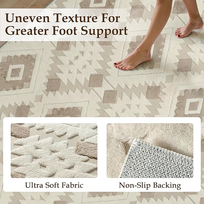Ivory Brown 4x6 Area Rug Washable Moroccan Shag Office Carpet Non Slip Soft Neutral Boho Floor Mat Plush Pile Throw Rug for Entryway Kitchen Dining Room Bedroom Living Room