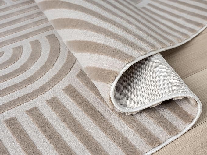 Annabel Modern Geometric Area Rug for Living Room, 4x6 Contemporary Arched Linear Beige Neutral Rug, Stain Resistant Non-Shedding Carpet for Bedroom, Dining Room or Kitchen (4' x 6', Beige)