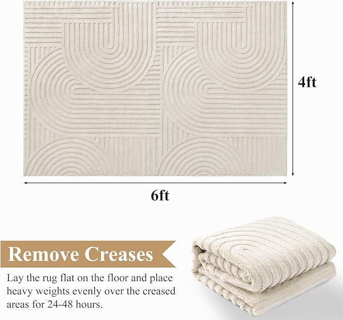 Pauwer 4x6 Washable Area Rugs for Living Room Modern Beige Solid Color Soft Fluffy Rugs for Bedroom Non Slip Boho Accent Indoor Mat Floor Carpet Cover for Kids Room Dining Room Kitchen Office, Beige