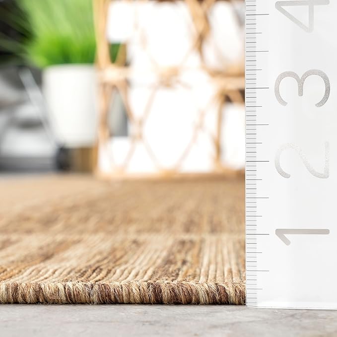 Nuloom Asha Light Brown/Ivory, 2' x 6', Casual, Striped Border, Soft and Cozy, High Traffic, Stain Resistant, Easy Clean, Durable Runner for Indoor/Outdoor Patio, Deck, Porch, Garden, Courtyard