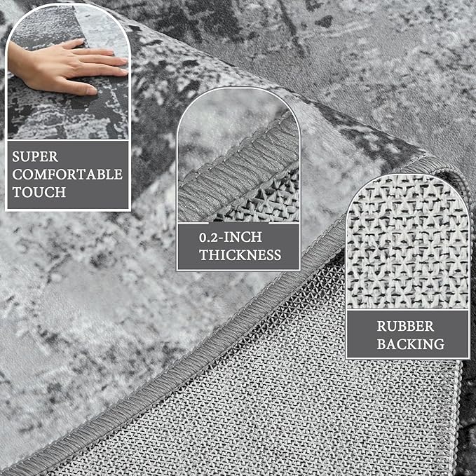LOCHAS Rug for Living Room 6x9, Washable Soft Area Rugs for Bedroom, Abstract Carpet for Indoor Office Kids Dining Room Nursery Floor, Grey Geometric Vintage Home Decor, Non Slip, Pet Child Friendly