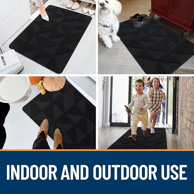 OLANLY Door Mats Indoor, Non-Slip, Absorbent, Dirt Resist, Entrance Washable Mat, Low-Profile Inside Entry Doormat for Entryway (59x20 inches, Black)