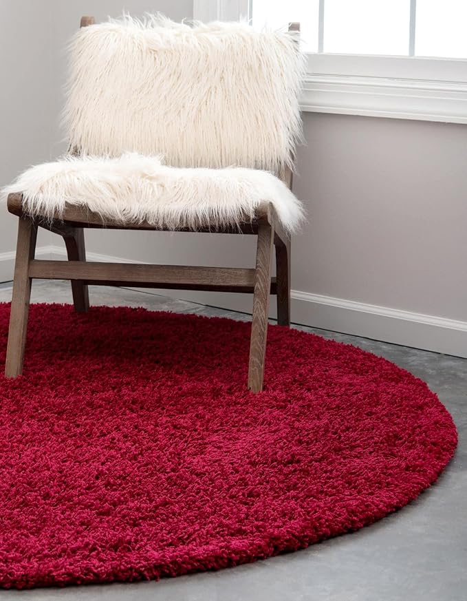 Unique Loom Solid Shag Collection Area Rug (7' 1" Round, Cherry Red)