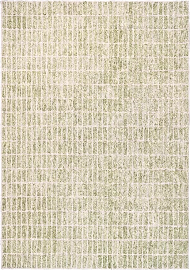 Hand-Tufted 100% Wool Area Rug – Unique Modern Geometric Grid Pattern, Soft Plush Textured Carpet for Living Room, Bedroom, Dining Room & Entryway (Light Green, 6' Round)