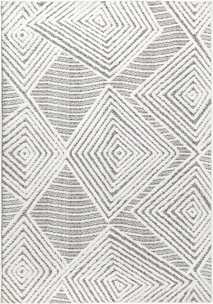 Antep Rugs Palafito 5x7 Geometric Shag Diamond High-Low Pile Textured Indoor Area Rug (Gray, 5'3" x 7'6")