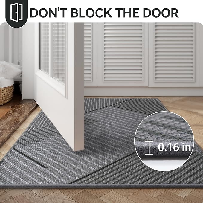 Front Door Mat 31''x47'', Non Slip Absorbent Muddy Dirt Resist Washable Low-Profile Indoor Doormat, Welcome Entryway Door Mats, Grey