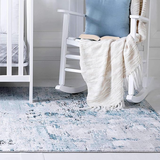Rugs.com Leipzig Collection Area Rug – 4X6 Blue Low-Pile Rug Perfect for Entryways, Kitchens, Breakfast Nooks, Accent Pieces