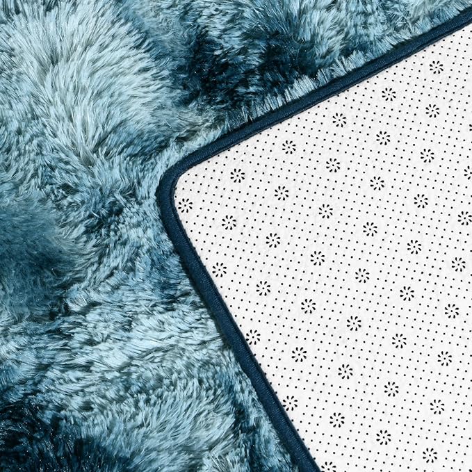 Large Shag Area Rugs 6 x 9, Tie-Dyed Plush Fuzzy Rugs for Living Room, Ultra Soft Fluffy Furry Rug for Bedroom, Indoor Carpet Nursery Rugs for Kids Room Home Decor, Peacock Blue