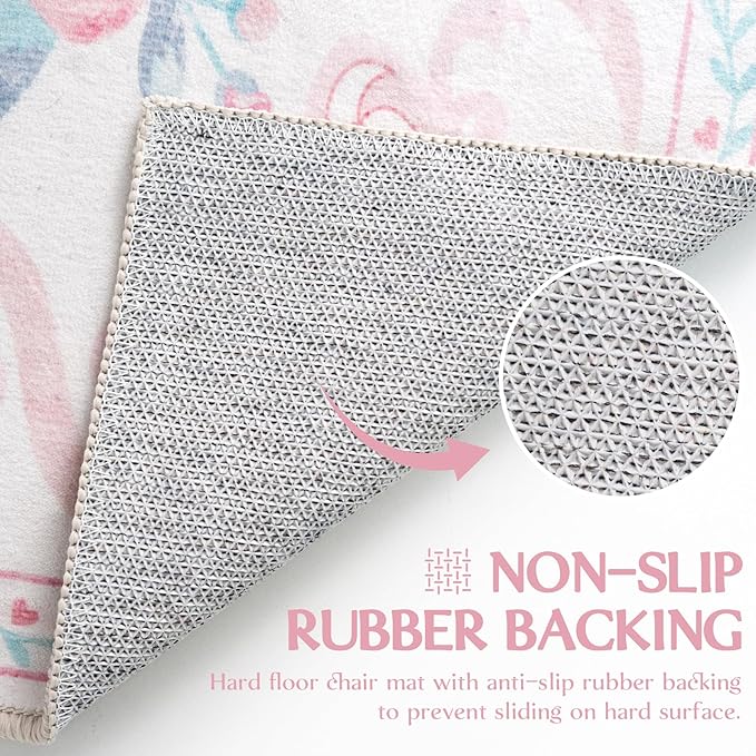 Pink Rug Bow Floral Rug 3x5, Washable Boho Area Rugs Non Slip Low Pile Carpet for Girls Room Bedroom, Bedside, Kitchen, Entryway, Kids Room, Soft Ultra-Thin Indoor Elegant Rugs