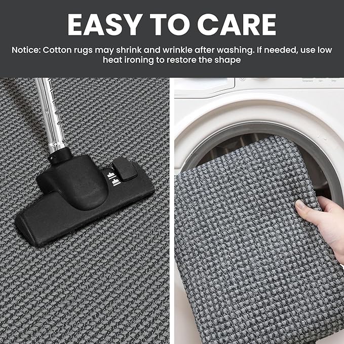 IOHOUZE Washable Runner Rug 2x12 Non Slip Rubber Backed Extra Long Hallway Runner Entryway Runner Indoor, Kitchen Rugs Woven Cotton Floor Carpet for Hall Entrance, Dark Grey