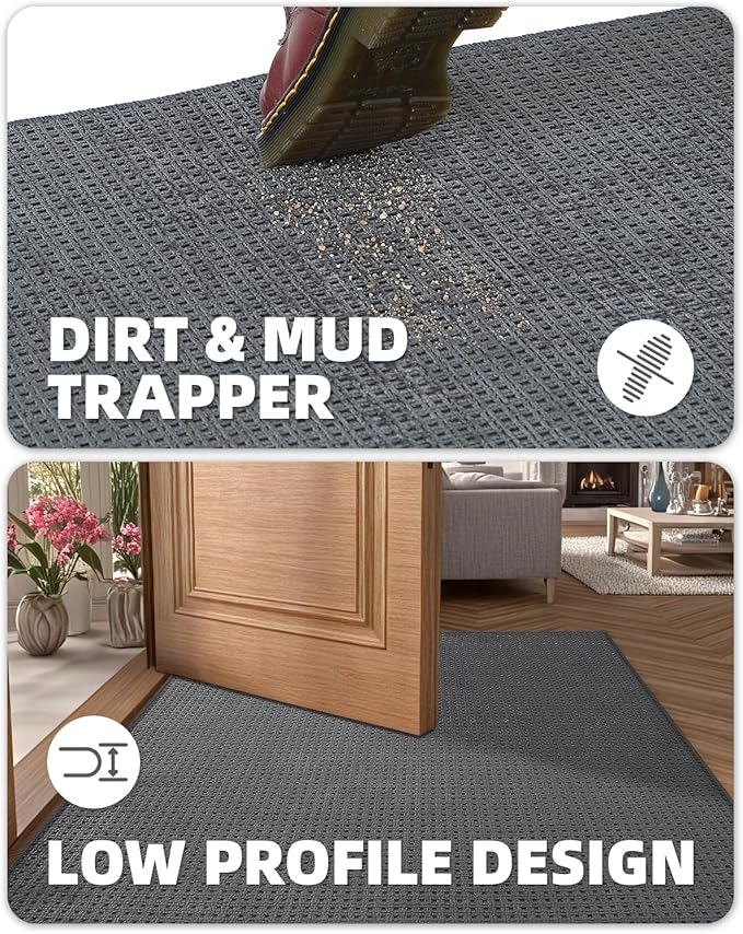 Color&Geometry Front Door Mat Indoor Non Slip Rubber Backing, 17"x30" Ultra Thin Doormat, Soft Absorbent Inside Doormat Washable Easy Clean Rugs for Entryway, Slate Gray (Rolled-up NO Creases)