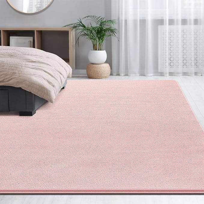 Large Area Rugs for Living Room Bedroom, 6x9 Feet Pink Rug, Minimalist Modern Shag Rug, Soft Thick Comfy Memory Foam Indoor Carpet, Non-Slip Washable Rug for Boys Girls Dorm Nursery Room Home Decor
