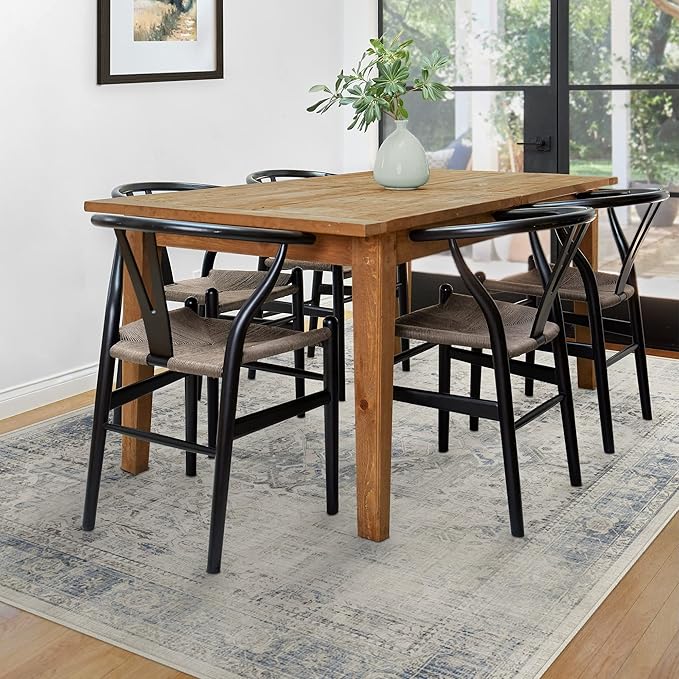 RUGGABLE Washable Vintage Area Rug – Kamran Blue Quartz 6x9, Stain-Resistant, Non-Slip – Medium Machine Washable Rugs for Living Room, Bedroom, Hallway, Entryway & Office–with Cushioned Pad