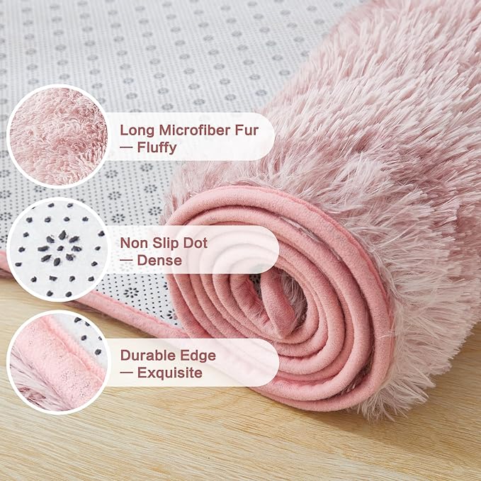 Andency Soft Area Rugs for Living Room Bedroom, 3x5 Non-Slip Fluffy Shag Carpet, Indoor Floor Fuzzy Shaggy Living Room Plush Rug for Kids Dorm Nursery Home Decor Aesthetic, Tie-Dyed Dusty Pink
