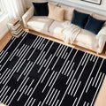 YIHOUSE Abstract Washable Rug 5x7,Ultra Thin Non Slip Black Rugs for Living Room,Modern Minimalist White Stripe Rugs for Bedroom,Dining Room Office Playroom (5'x7',Black-3)
